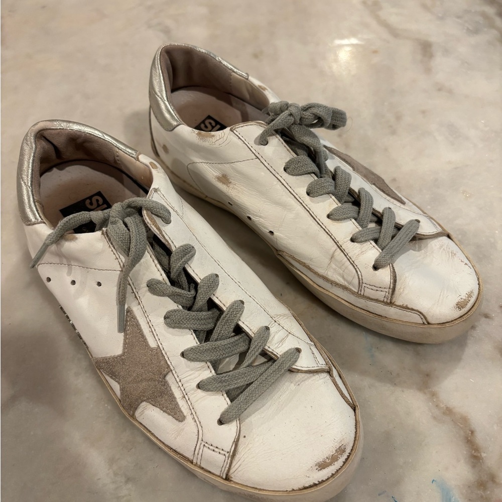 Golden Goose White and Silver superstar sneakers